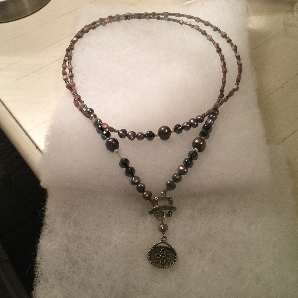 Silpada hematite/pearl/silver necklace